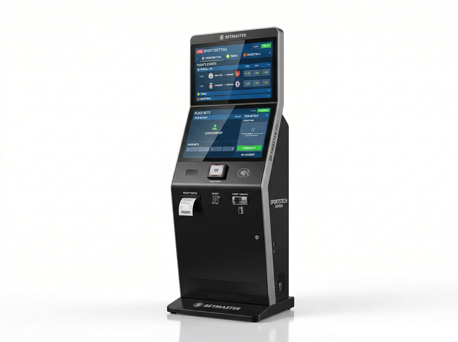 Self-service betting terminal with dual screen and bill validator
